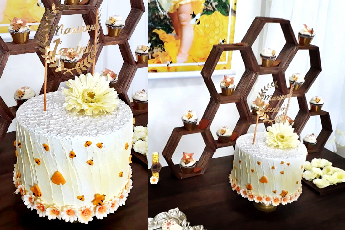 Locação bolo cenográfico tema abelha